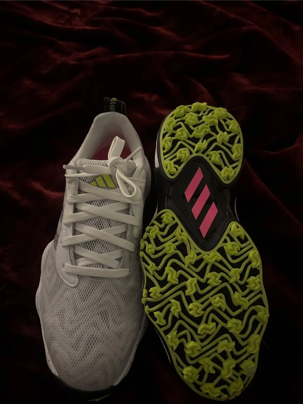adidas White Athletic Running Shoes with Black and Lime Accents